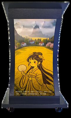 Mostrador de recepción LED, proyección de pantallas y anuncios.