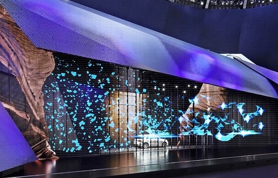 Publicidad constructiva de cristal transparente integrada de la pantalla HD 7.8m m del LED